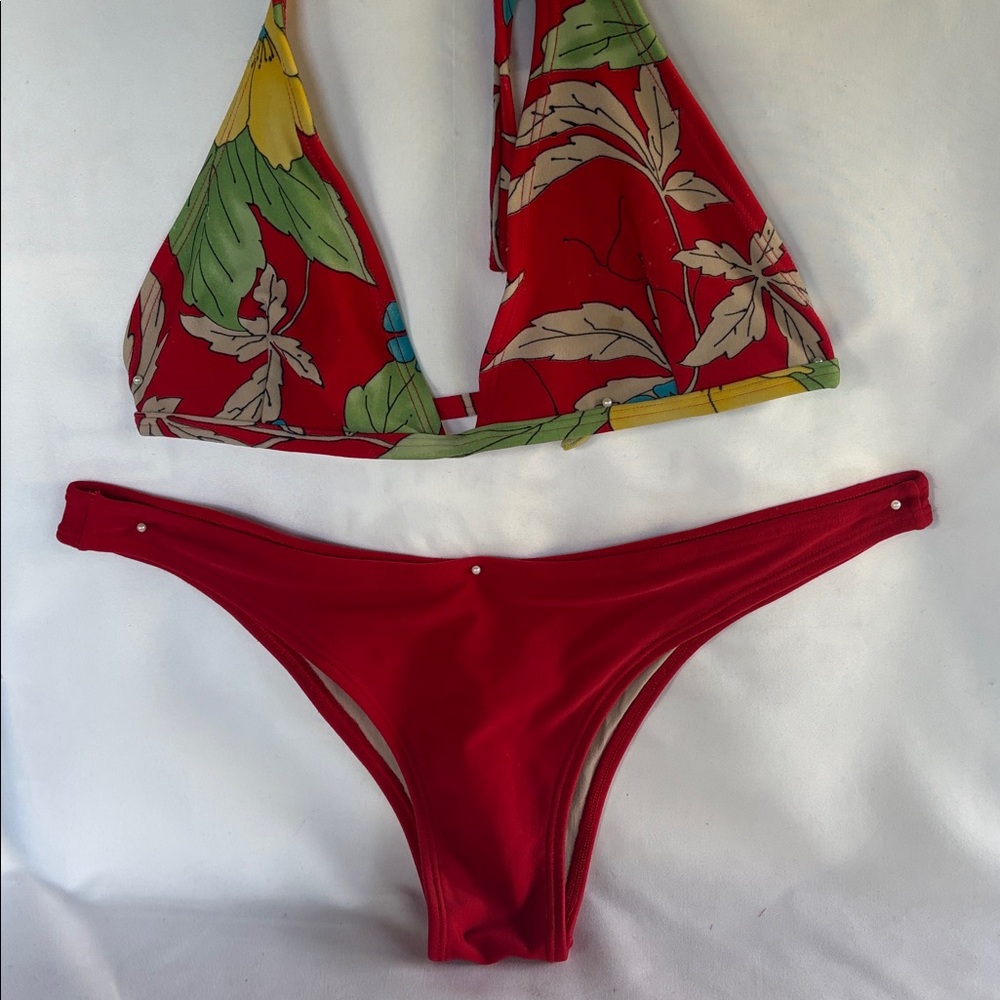 VINTAGE 1980’s BRAZILIAN THONG BIKINI SET - MULTICOLOR G/L - Picture 2 of 11